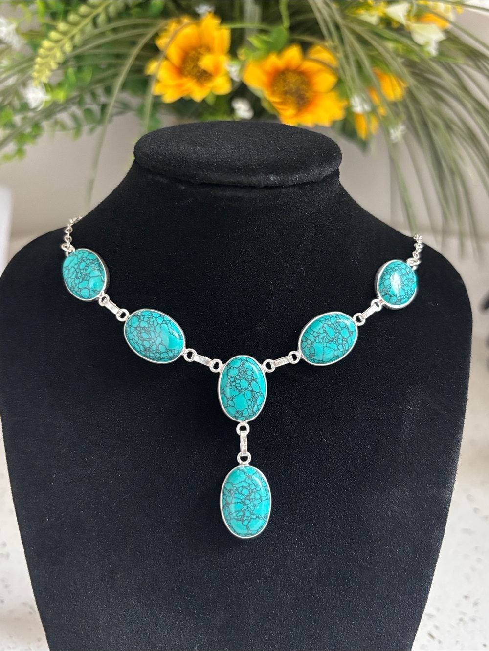 Turquoise Gemstone Ethnic Artisan Handcrafted Statement Link Necklace